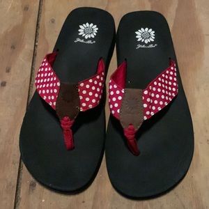 Polka dot yellow box flip flops